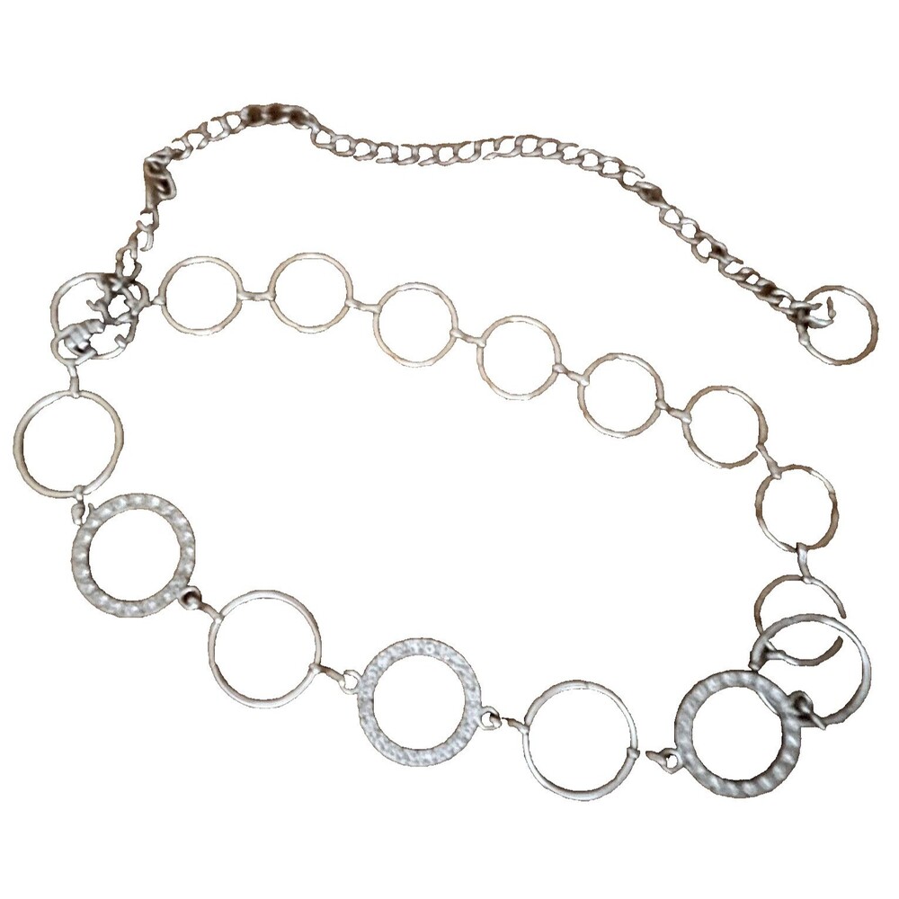 Belly Belt Chain Link Metal‎ Rhinestone Jewel Silver Circle Body Waist Hip Y2K